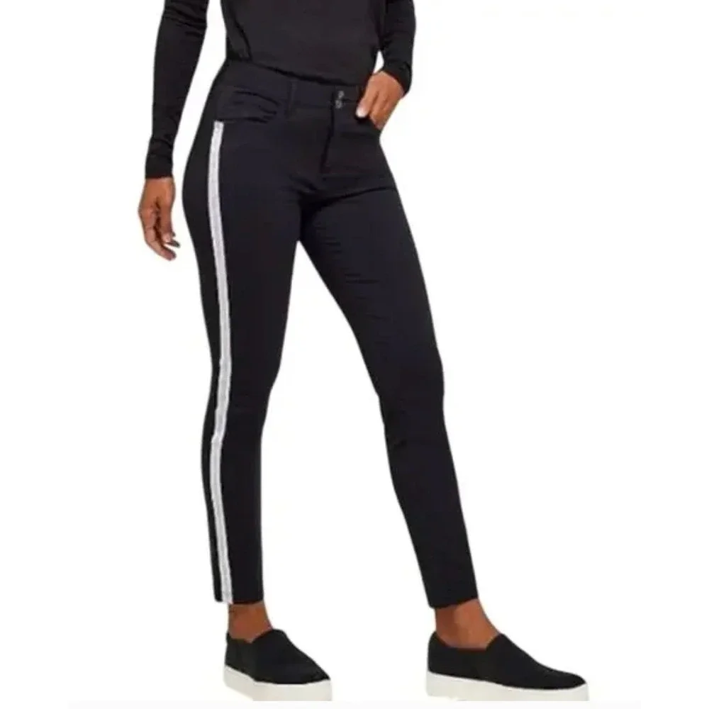 Anatomie Luisa Stripe Skinny Pants Black w White Side Stripe Stretch Travel, S - Picture 1 of 7